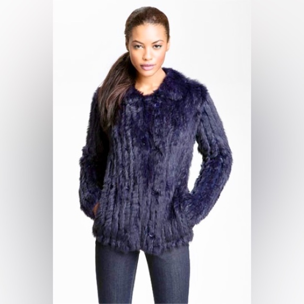 NWT Marc by Marc Jacobs ‘Karina’ 100% Rabbit Fur Coat in “Deep Navy”, Size S